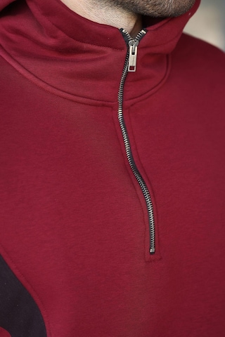 Madmext Bordo Fermuarlı Yaka Kapüşonlu Erkek Sweatshirt E7161 Bordo