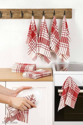 10 Lu Lüks Bulaşık Kurulama Bezi Ve Mutfak Peçetesi 50x70 Cm Daily Kırmızı Çok Renkli