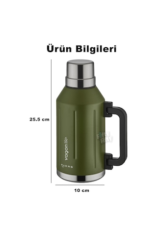 Vagonlife 1.2 Litre Bardaklı Kullanım Kulplu Paslanmaz Çelik Termos-ffvgn1004-1200ml Yeşil