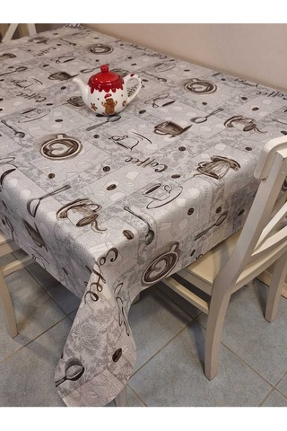 Elyaflı Pvc Muşamba - Desenli Silinebilir Masa Örtüsü Fnt1261-2 Gri