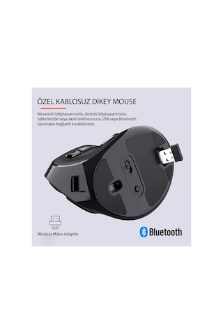 Dikey Ergonomik Şarj Edilebilir Sessiz Mouse Bluetooth+2.4g Kablosuz