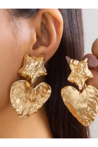 Yıldız Ve Kalp Detaylı Gold Küpe Altın