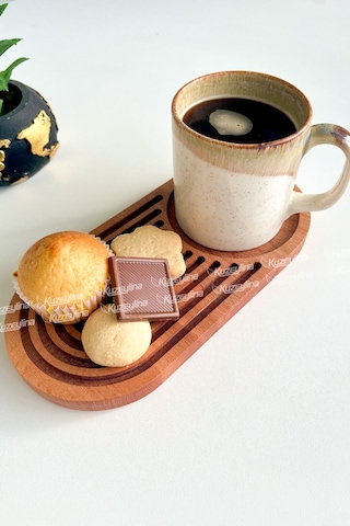 Doğal Ahşap Kahve Sunumluğu Gökkuşağı Desenli Servislik Kayın Ağacı 24x15 Cm - Kl-r-152 Ahşap
