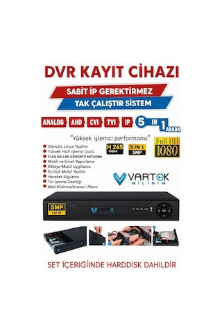 6 Kameralı 6 Atom Led Gece Renkli Görüşlü Güvenlik Kamerası Seti + 1 Tb Hdd
