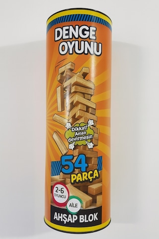 Denge Oyunu 54 Parça Doğal Ahşap, Silindir Kutu