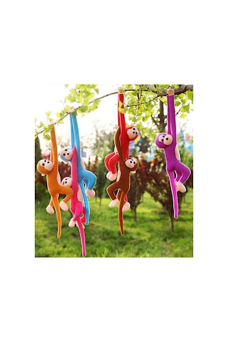Elleri Yapışabilen Kaliteli Oyuncak Peluş Maymun 50 Cm. Sesli Çığlık Atan Renkli Maymun Sütlü Kahve