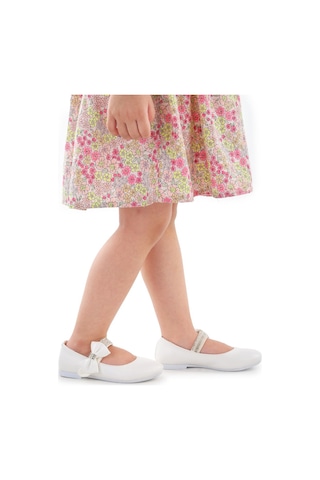 Kiko Kids Cırtlı Kız Çocuk Taşlı Babet Ayakkabı 252 Cilt Beyaz 001