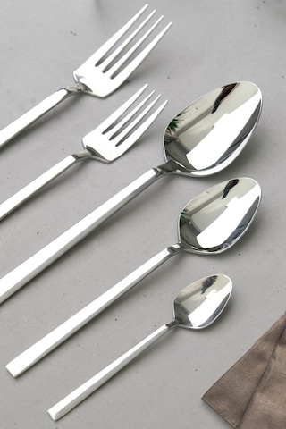 Lugga Doğa Yemek - Tatlı Çatal Kaşık Ve Çay Kaşık Takımı 6 Kişilik 30 Parça Gri