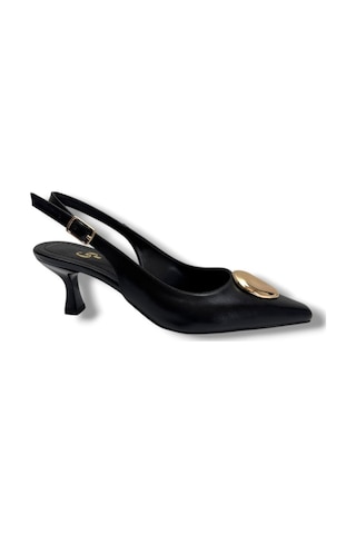 Gedik Pasha 26752-26 Cilt Gold Tokalı Kısa Topuk Kadın Stiletto 6cm Siyah