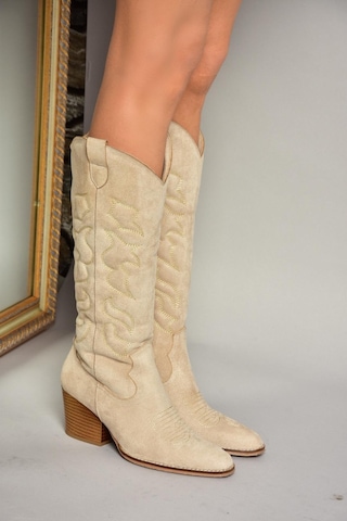 Fox Shoes T296815002 Bej Süet Kovboy Model Kadın Çizme Bej-süet Bej