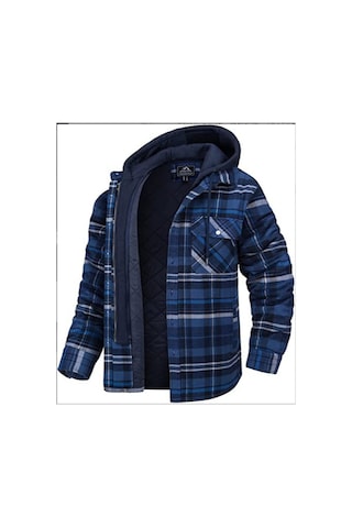 Edwardest Erkek Kareli Uzun Kollu Oversized Kapüşonlu Ceket Lacivert