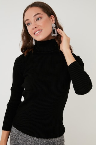 Lela Fitilli Regular Fit Balıkçı Yaka Soft Akrilik Bayan Kazak 4614102 Siyah