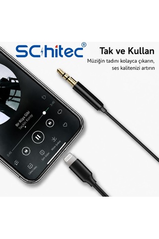 Schitec Lightning To 3.5mm Aux Dönüştürücü Kablo 1metre Siyah Hg/axl-11