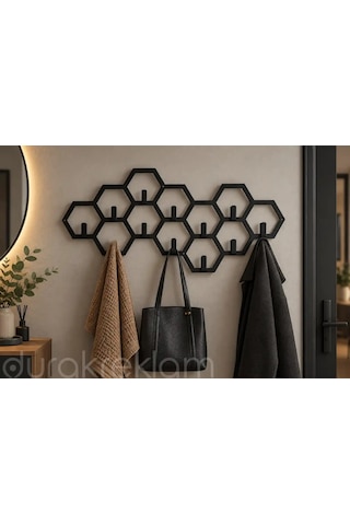 Dekoratif Desenli Metal Duvar Askılık Bal Petek Siyah
