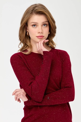 Desen Triko Kadın Sıfır Yaka Önü Kısa Arkası Uzun Bluz 23331 Vişne Çürüğü Vişne Çürüğü