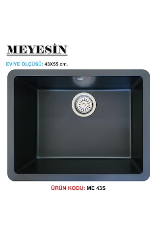 Meyesin ME-43S Tezgah Altı Granit Mutfak Eviyesi Siyah 43 x 55 CM