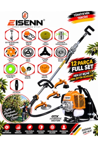 Eısenn Ezt 6000 Pro 12 Parça Full Set Sırt Tipi Zeytin Silkeme Hasat Toplama Tırpan Motoru