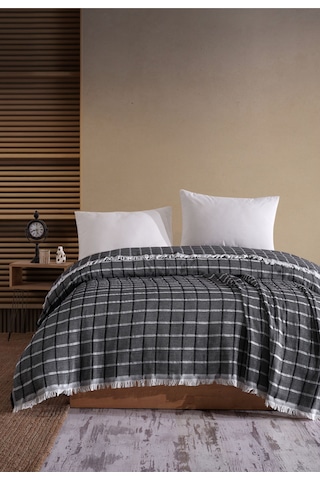 Miracolo Home Müslin 4 Katlı Yatak Örtüsü Pike Çift Kişilik Pamuklu Çift Kişilik 200x230 Siyah
