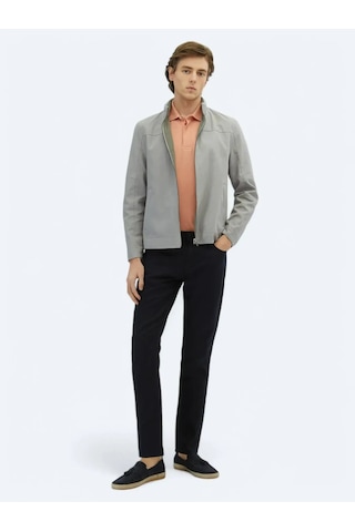 Kip Gri Regular Fit Gizli Kapüşon Casual Dokuma Çift Taraflı Mont Gri