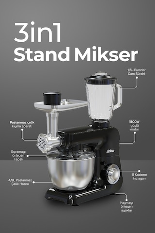 Sinbo SMX-2775 1500 W 3 In 1 Stand Mikser