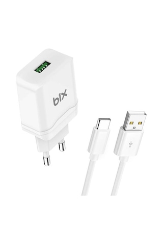 Bix 18w Qc 3.0 Hızlı Şarj Cihazı Ve Type-c Usb Kablo Beyaz