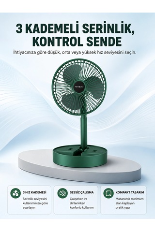 Taşınabilir Katlanabilir Mini Fan 3 Kademeli Şarj Edilebilir Najmaddin