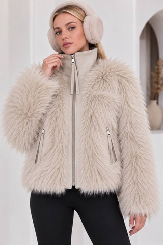 Moda Banuş Deri Garnili Lolita Kürk Bej