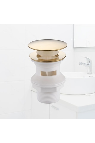 Üks Basmalı Lavabo Sifonu - Pop-up Akıllı Süzgeç Tapası - Standart Uyumlu Mat Gold Çok Renkli