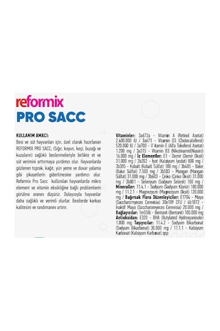 Reformix Pro Sacc Hayvan Süt-vitamin-mineral Takviyesi 4 Kg Kova