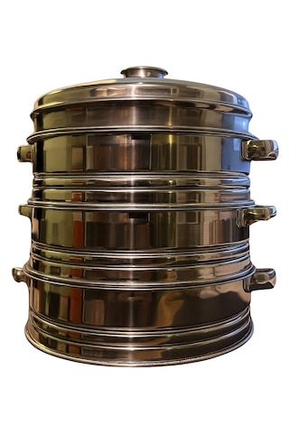 Alümınyum Bambu Buhar Sepetı 3 Kat Alumınum Steamer 18cm 3 Layer - 1adet Metalik