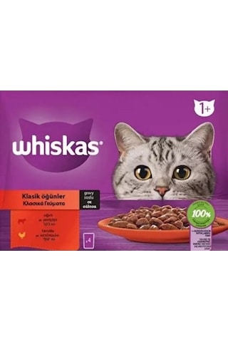 Whiskas Klasik Öğünler Sos İçinde Sığırlı ve Tavuklu Yetişkin Kedi Maması 13'lü 4 x 85 G