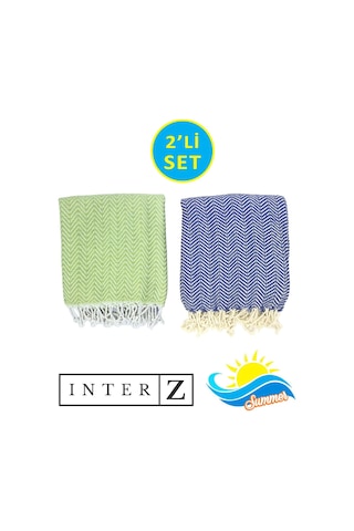 2'li Set Peştemal Plaj Havlusu , %100 Pamuk , Xxl 100x180cm, Marmaris, Fıstık Yeşili Laciver Çok Renkli