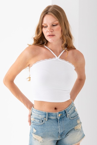 Giysa Kadın Çapraz Askılı Dantel Detaylı Crop Body Beyaz - Ms0000309 Beyaz