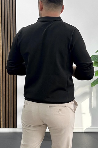 Edwox Erkek Açık Yaka Düz Desen Normal Kalıp Kazak Siyah Edw423 Siyah