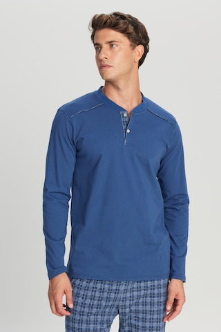 AC&Co / Altınyıldız Classics Erkek Indıgo %100 Pamuk Standart Fit Hakim Yaka Desenli Cepli Pijama Takımı İndigo