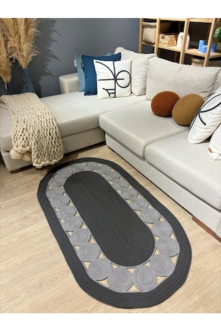 Cookie Jüt Hasırlı El Örgüsü Kilim Antrasit - Gri