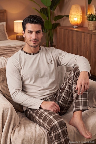 Buratti Pamuklu Regular Fit Bisiklet Yaka Ekoseli Pijama Takımı Erkek Pijama Takımı 6574001 Bej