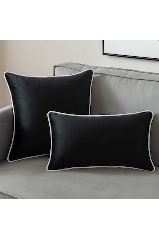 Gajeena Siyah Beyaz Kenarli Kadife Telli Modern Minimalist Yastik Kılıfı - 45x45cm Yastiksiz, Ev Dekoru Icin Konforlu Omuzluk Siyah Beyaz