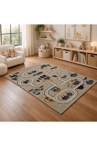Kartela Halı Kış Köyü Kaymaz Taban Çocuk Oyun Halısı - 80 x 120 CM