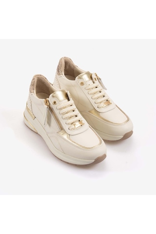 Kemal Tanca Kadın Eva Tabanlı Fermuar Detaylı Bağcıklı Casual Spor & Sneaker Ayakkabı 7015 Krem
