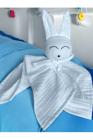 Müslin Bebek Uyku Arkadaşı 4 Katlı Tavşan Organik Mavi