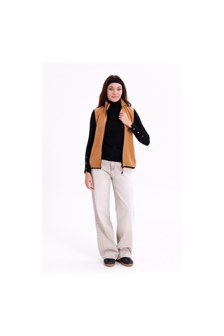 Monox Kadın Slim Fit Tam Fermuarlı Polar Yelek Kahve