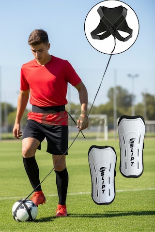 Başlangıç Futbol Seti Antrenman Kemeri + Top Tutucu + Cırtlı Tekmelik Futbol Çalışma Ve Koordinasyon Seti Beyaz