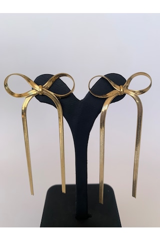 Fiyonk Küpe İtalyan Zincir Fiyonk Detaylı Sallantılı Gold Renk altın