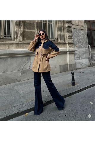 Cemo Denim Detaylı Rüzgarlık Ceket Fermuarlı CAMEL