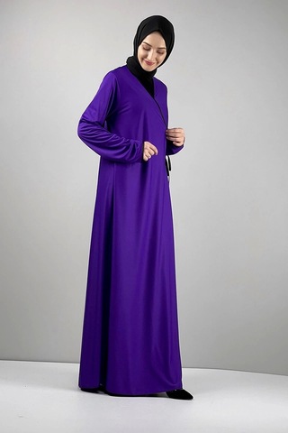 Moda Çizgi Namaz Elbisesi Mor