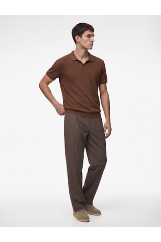 Koton Regular Fit Kısa Kollu Pamuklu Fitilli Polo Yaka Tişört Kahverengi 6sam10069mk Kahverengi