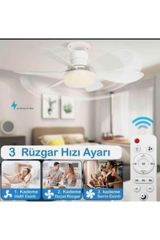 30w Uzaktan Kumandalı Tavan Tipi Fan Ampul Ayarlanabilir Işık Ve Serinletici Fan