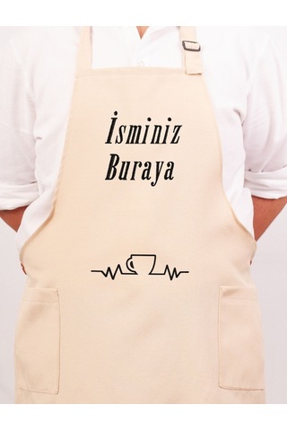 Mutfak Önlüğü Kişiye Ve İsme Özel Nakışlı Mutfak Önlüğü Fincan Farklı Renkler Krem