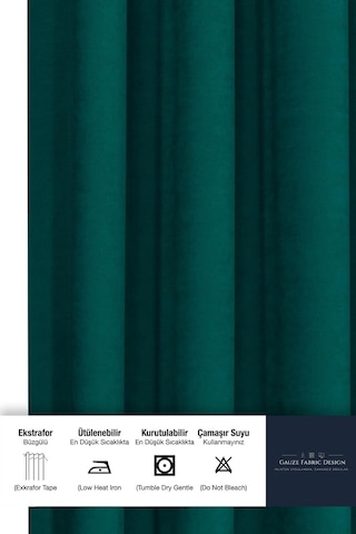 Fabric Design Safir Deniz Yeşili Ekstrafor Büzgülü Kadife Dokulu Yüksek Kaliteli Tek Kanat Fon Perde 200 X 260 Çok Renkli